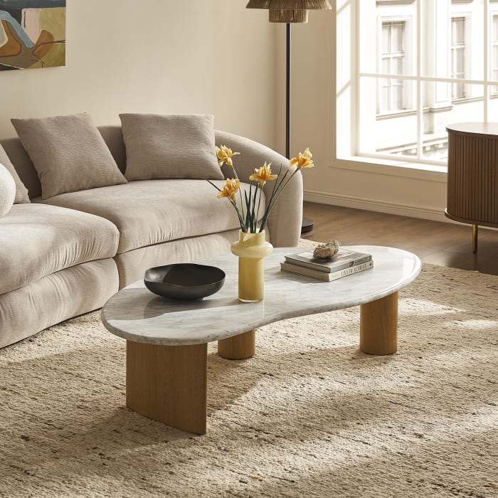 Japandi Wood & Marble Coffee Table - Japandi