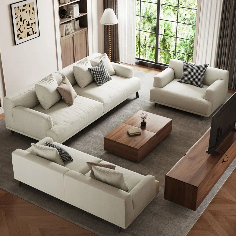 Cotton & Linen Japandi Sofa with Pillows - Japandi