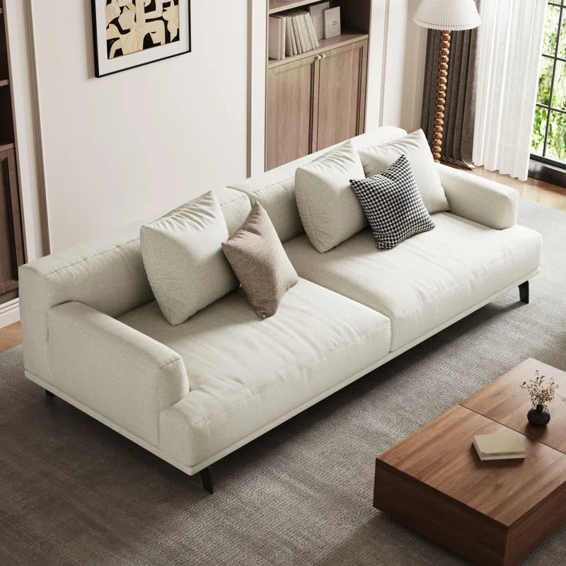 Cotton & Linen Japandi Sofa with Pillows - Japandi