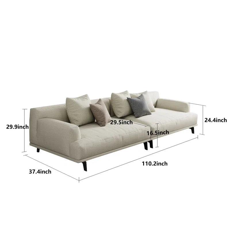 Cotton & Linen Japandi Sofa with Pillows - Japandi