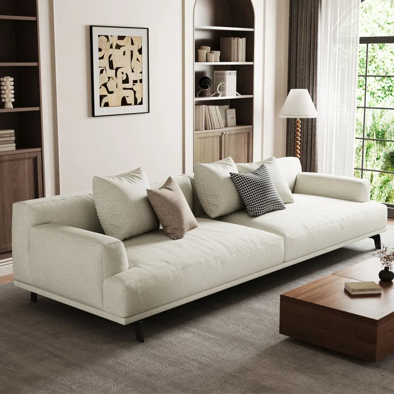 Cotton & Linen Japandi Sofa with Pillows - Japandi