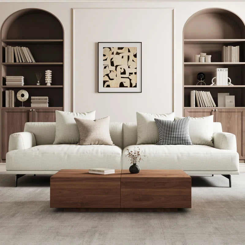 Cotton & Linen Japandi Sofa with Pillows - Japandi