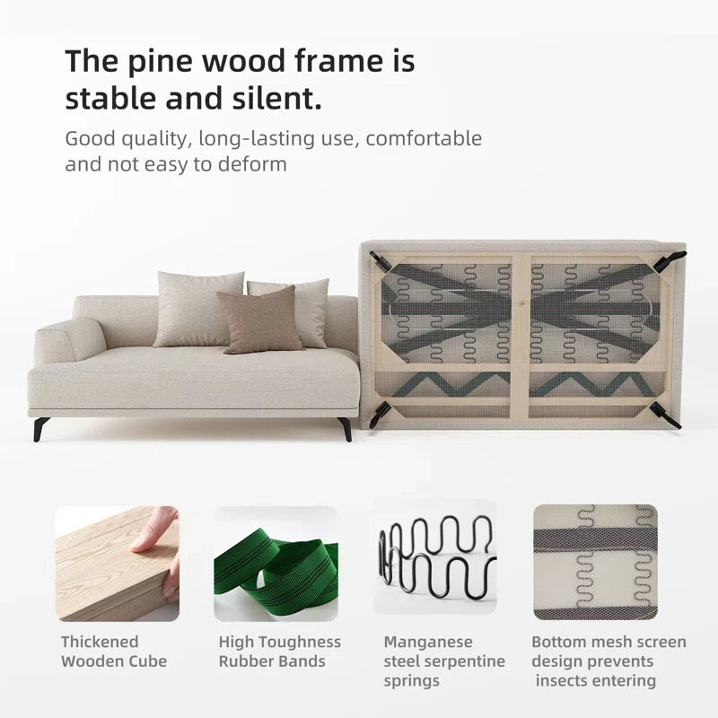 Cotton & Linen Japandi Sofa with Pillows - Japandi