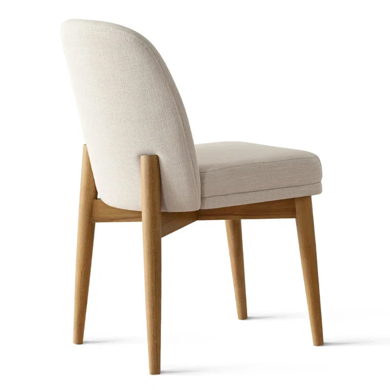 Solid Oak & White Fabric Japandi Dining Set – Gweneva - Japandi