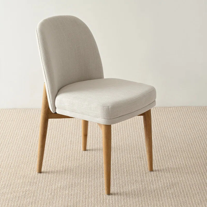 Solid Oak & White Fabric Japandi Dining Set – Gweneva - Japandi