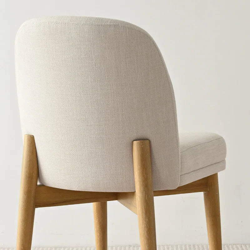 Solid Oak & White Fabric Japandi Dining Set – Gweneva - Japandi