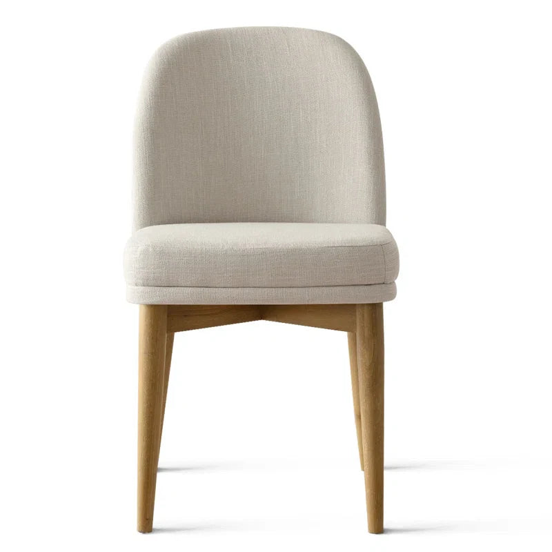 Solid Oak & White Fabric Japandi Dining Set – Gweneva - Japandi