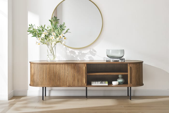 Japandi Oval Wooden TV Stand - Japandi