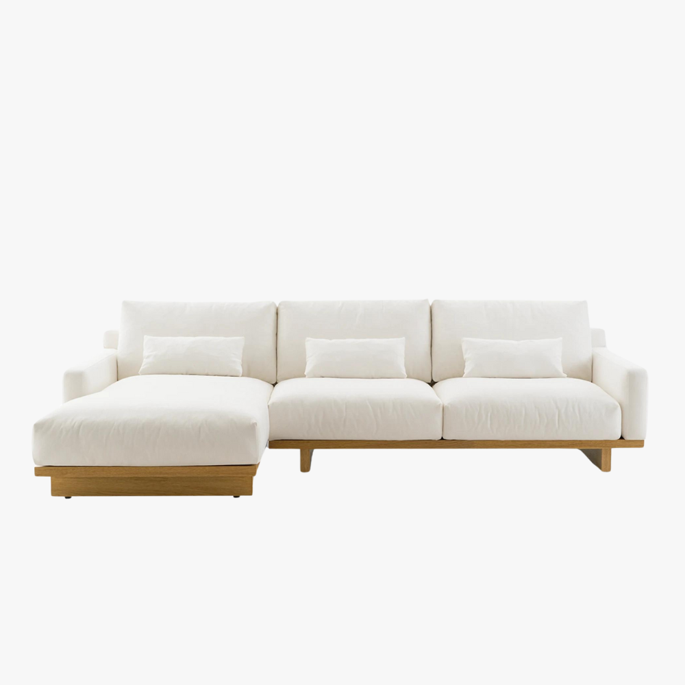 Japandi Fabric & Wood Chaise Sectional Sofa - Japandi