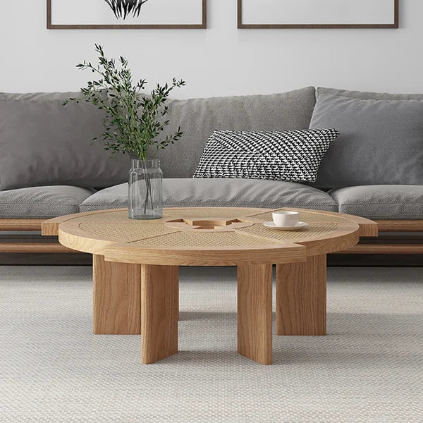 Japandi Round Rattan Coffee Table - Japandi