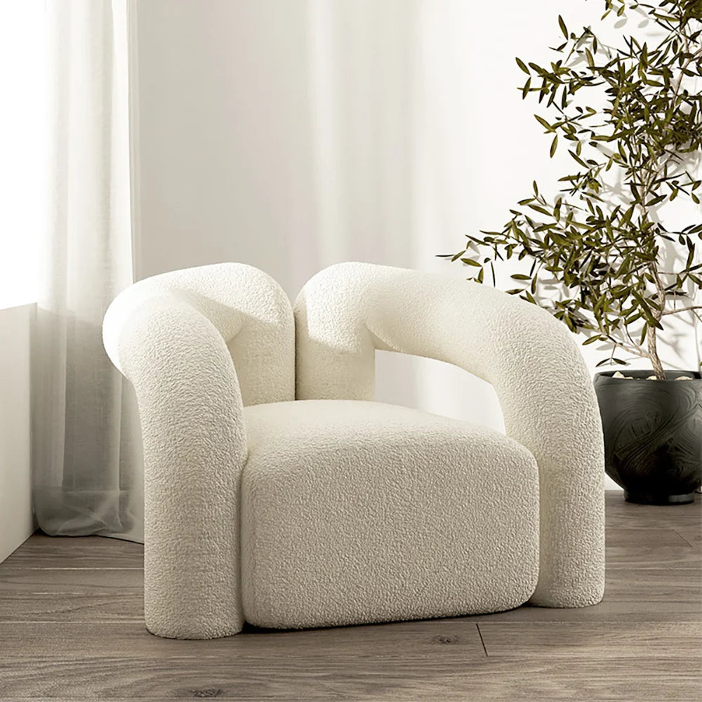 Japandi White Boucle Accent Chair - Japandi