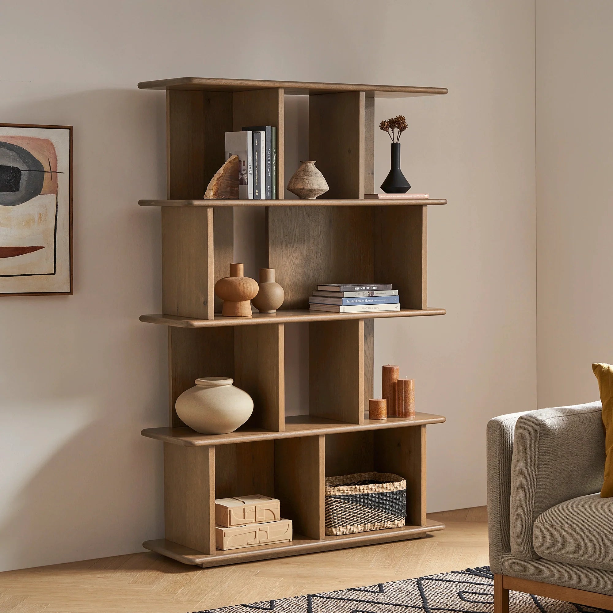 Japandi Wooden Bookshelf - Japandi