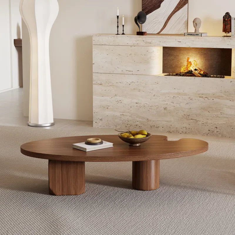 Japandi Brown Solid Wood Veneer Coffee Table - Japandi