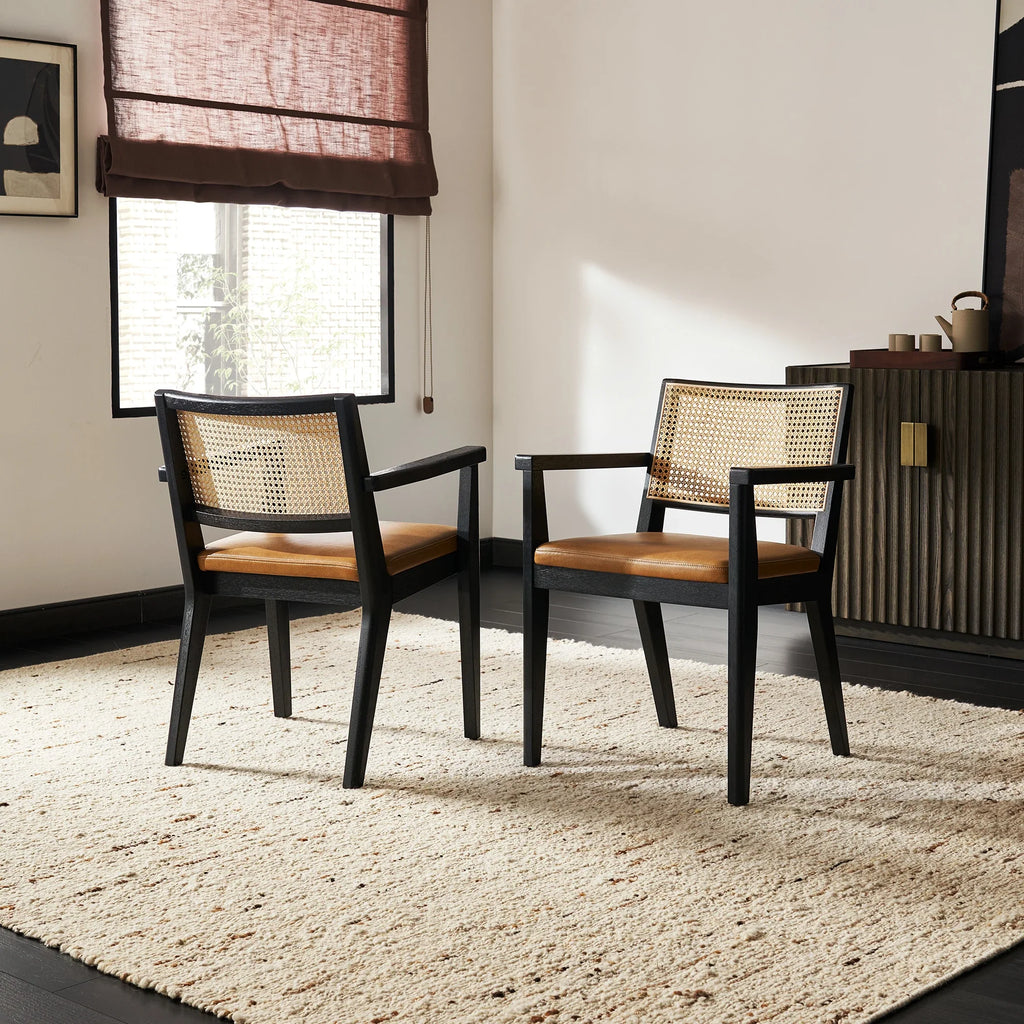 Japandi Cane and Leather Chair - Japandi