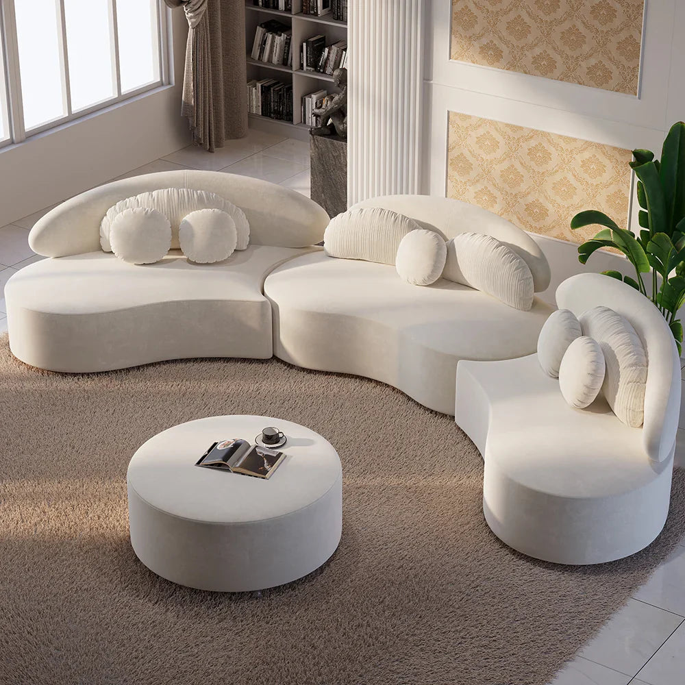 Japandi Curved Velvet Sectional Sofa - Japandi