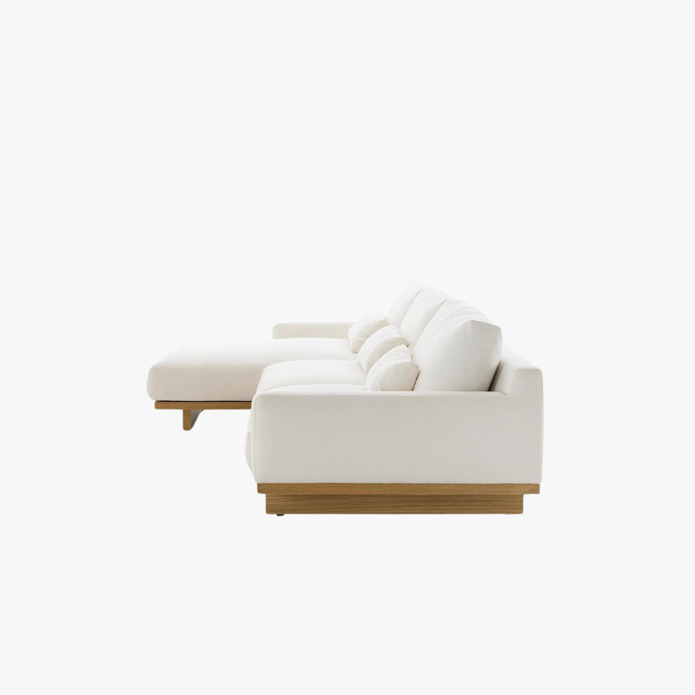 Japandi Fabric & Wood Chaise Sectional Sofa - Japandi