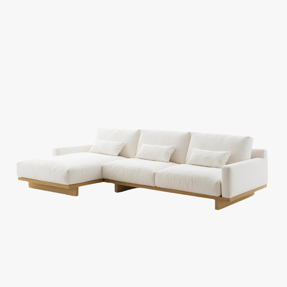 Japandi Fabric & Wood Chaise Sectional Sofa - Japandi