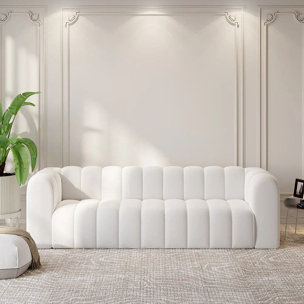 Japandi Modern White Velvet 3-Seater Sofa - Japandi
