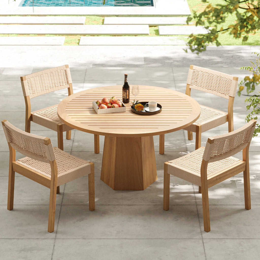 Japandi 5-Piece Teak Dining Set With Rope Woven Chairs - Japandi
