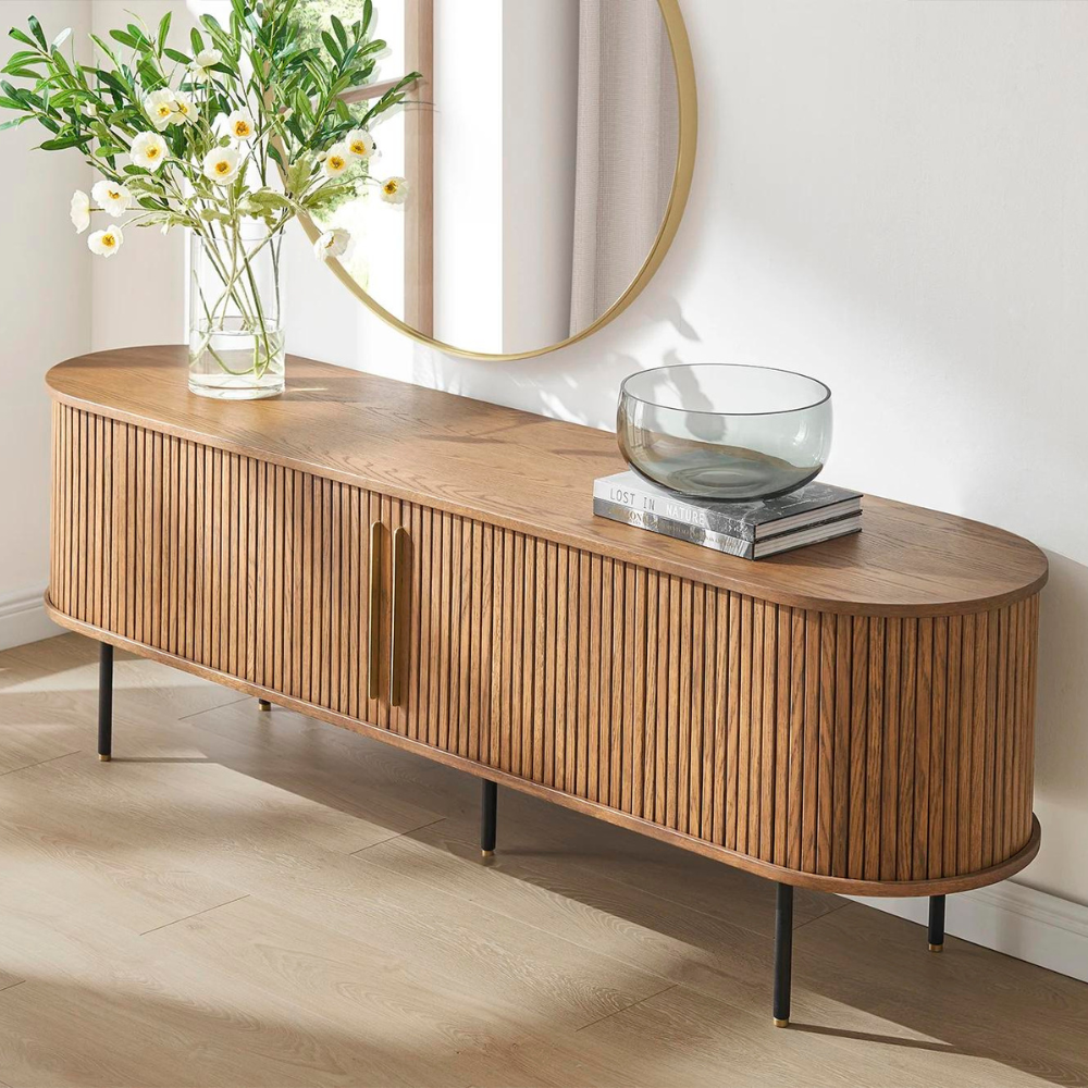 Japandi Oval Wooden TV Stand - Japandi