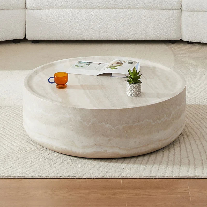 Japandi Round Travertine Coffee Table - Japandi
