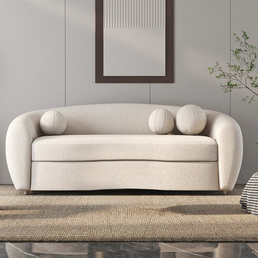 Japandi Teddy Velvet 3 Seaters Curved Sofa - Japandi