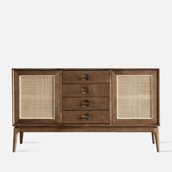Japandi Wood & Rattan Sideboard - Japandi