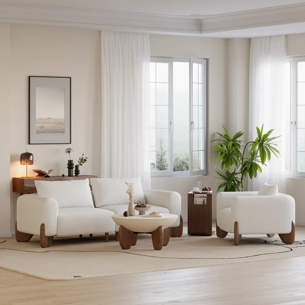 Japandi Wood and Bouclé Sofa - Japandi