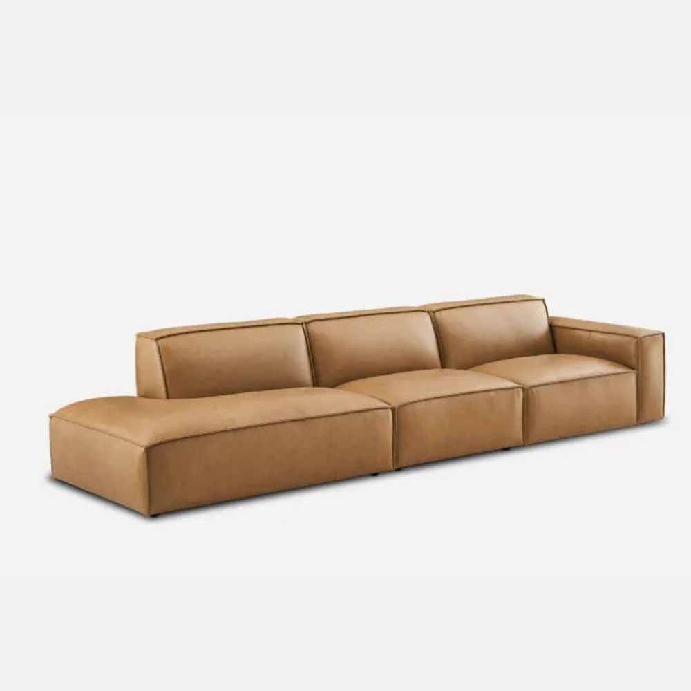 Japandi Brown Leather Sofa - Japandi