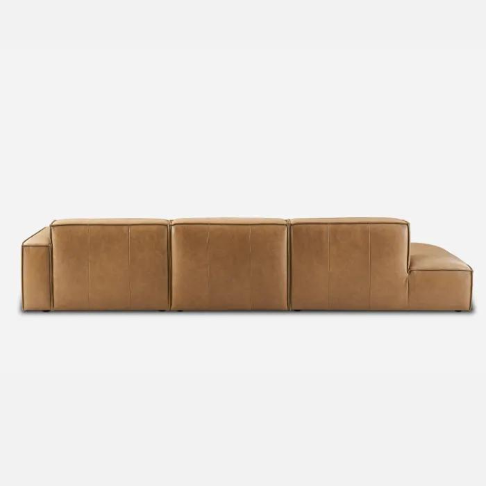 Japandi Brown Leather Sofa - Japandi