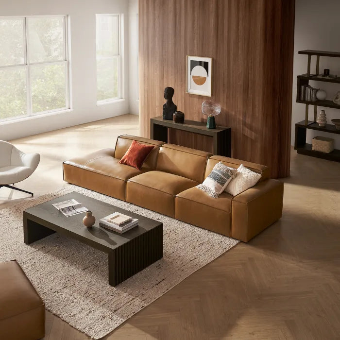 Japandi Brown Leather Sofa - Japandi