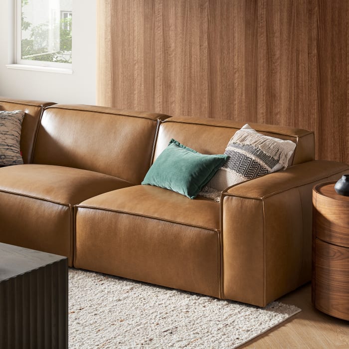 Japandi Brown Leather Sofa - Japandi