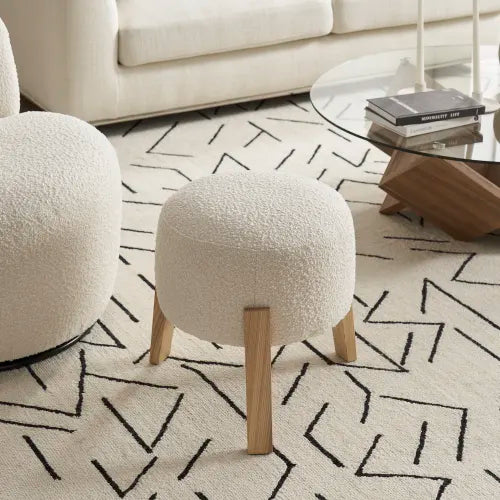 Japandi Wood & Boucle Ottoman - Japandi
