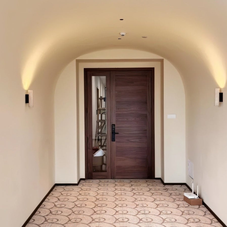Japandi Travertine Wall Lamp With Arched Cut – Lurma - Japandi