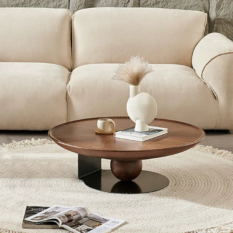 Modern Walnut Round Coffee Table - Daiel - Japandi