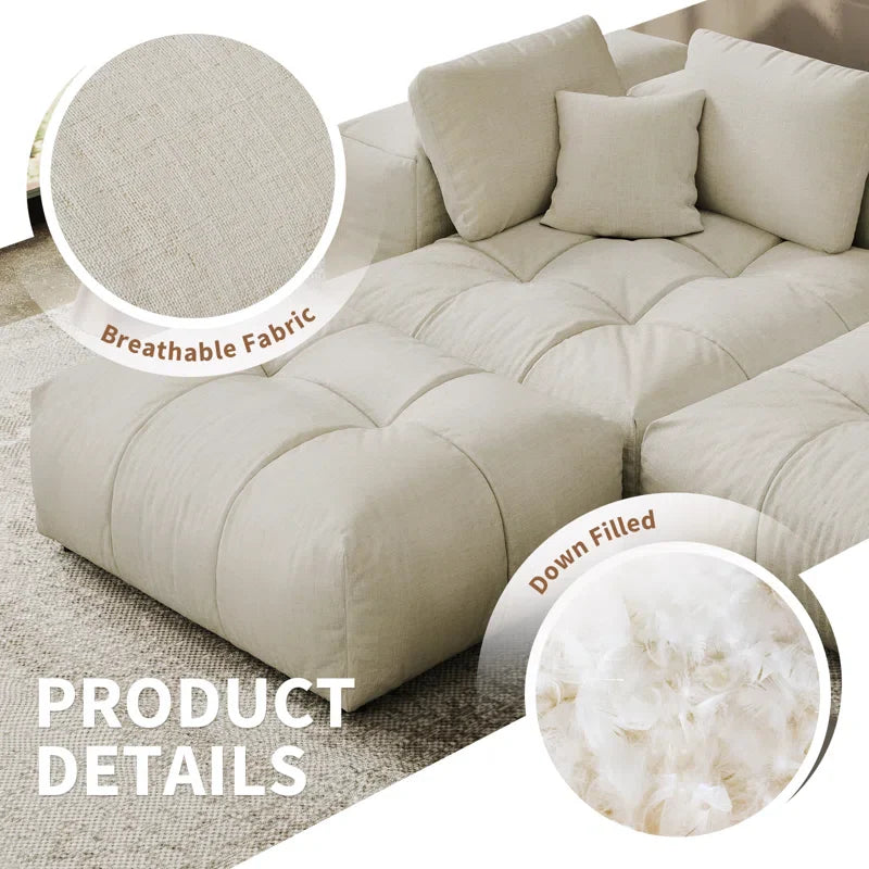 Oversized Modular Japandi Sectional Sofa with Washable Covers - Japandi