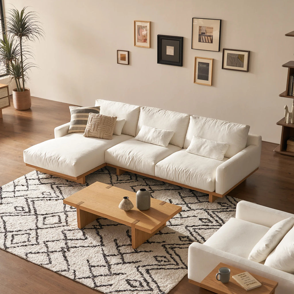 Japandi Fabric & Wood Chaise Sectional Sofa - Japandi