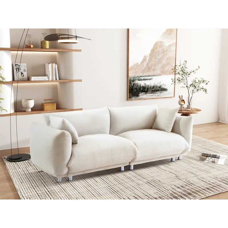 Neutral Upholstered Japandi Sofa with Slim Arms - Japandi