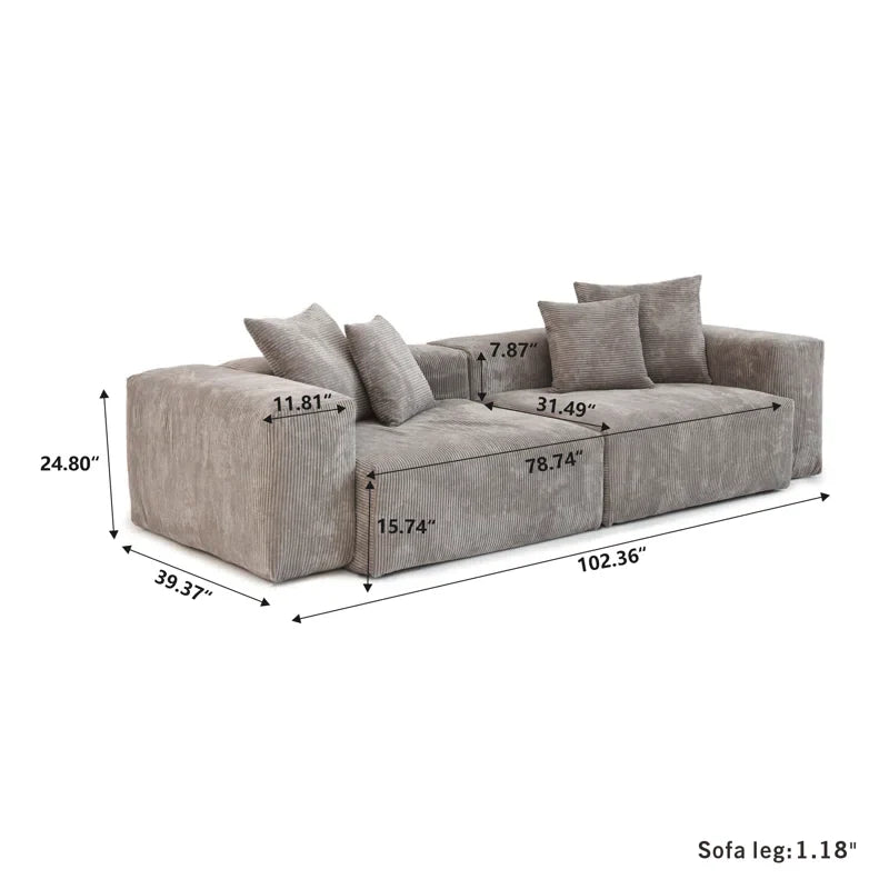 Japandi Gray Corduroy Sofa - Japandi