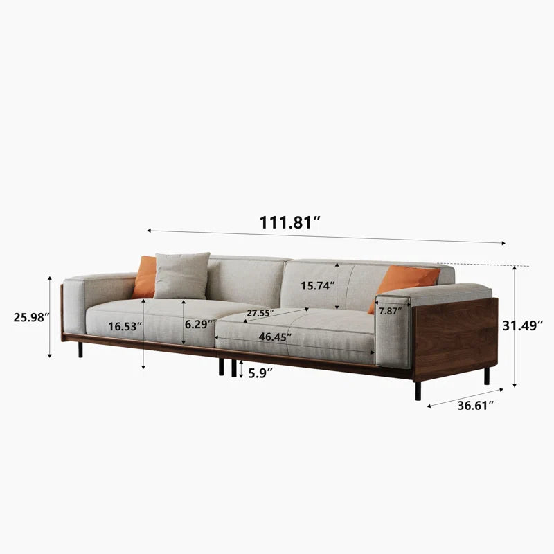 Solid Wood Square Arm Japandi Sofa - Japandi