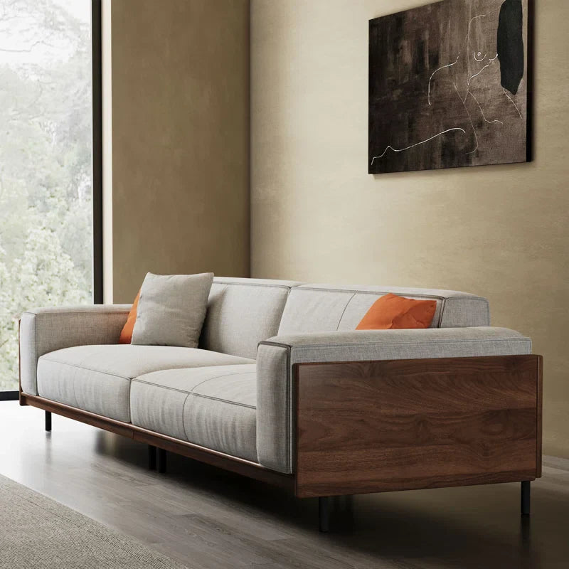 Solid Wood Square Arm Japandi Sofa - Japandi