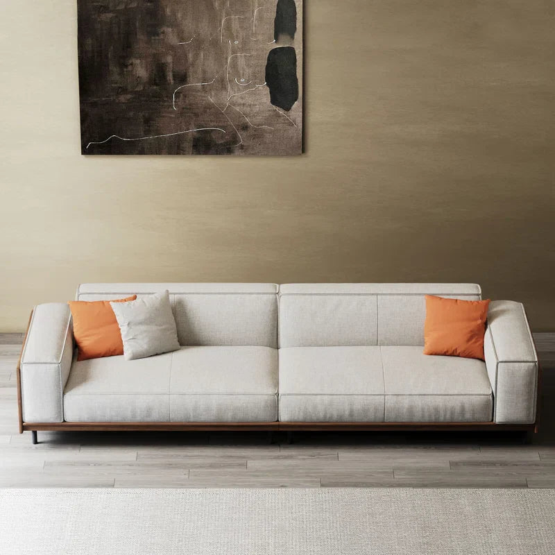Solid Wood Square Arm Japandi Sofa - Japandi