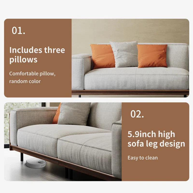 Solid Wood Square Arm Japandi Sofa - Japandi