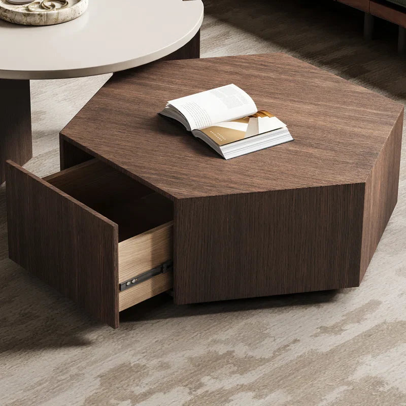 Wood Nesting Coffee Table with Drawer - Pompilie - Japandi