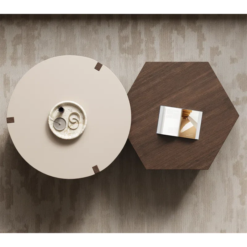 Wood Nesting Coffee Table with Drawer - Pompilie - Japandi