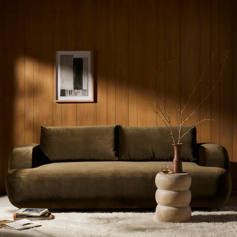 Recessed Arm Japandi Sofa in Textured Fabric - Japandi