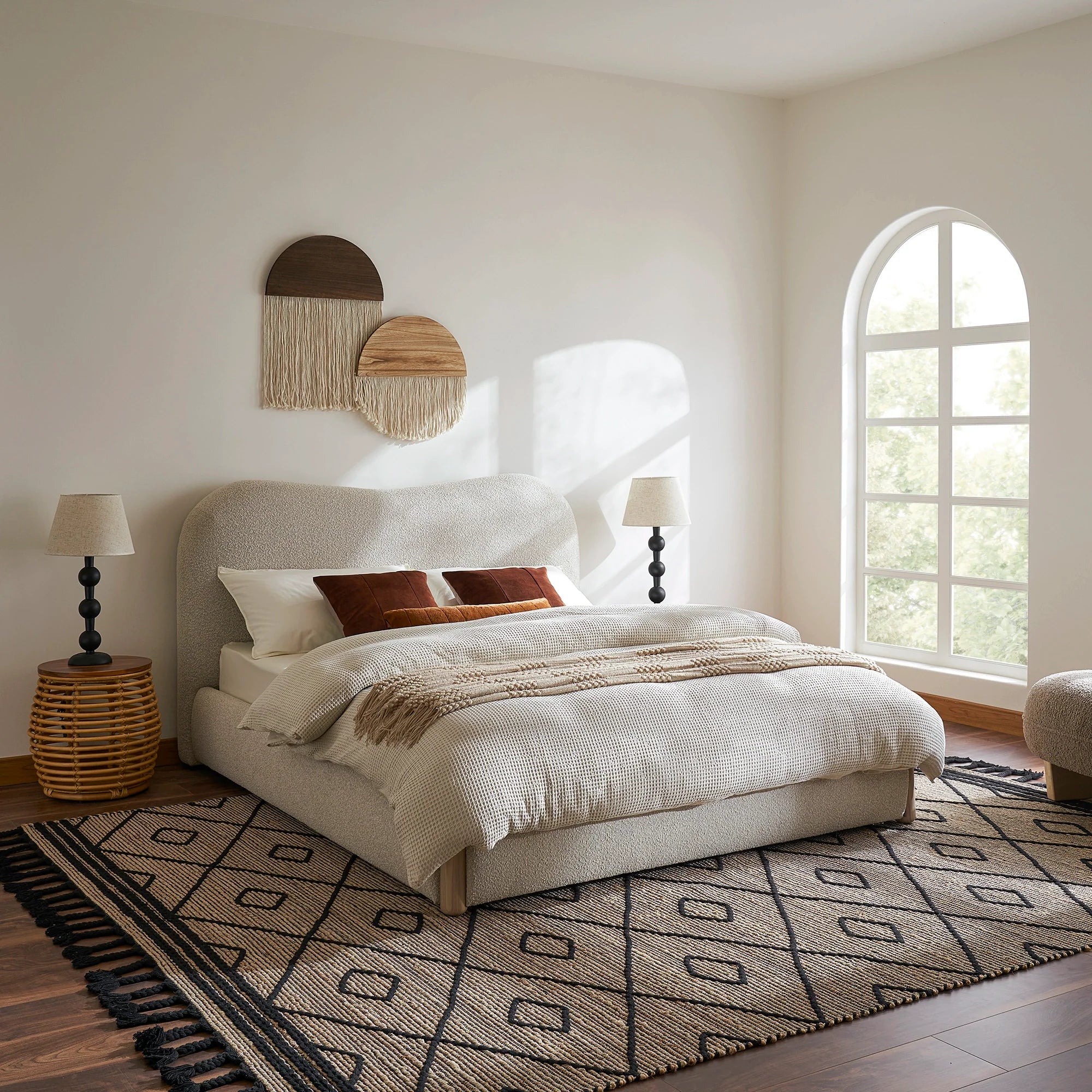 Japandi Bed with Curved Headboard - Japandi