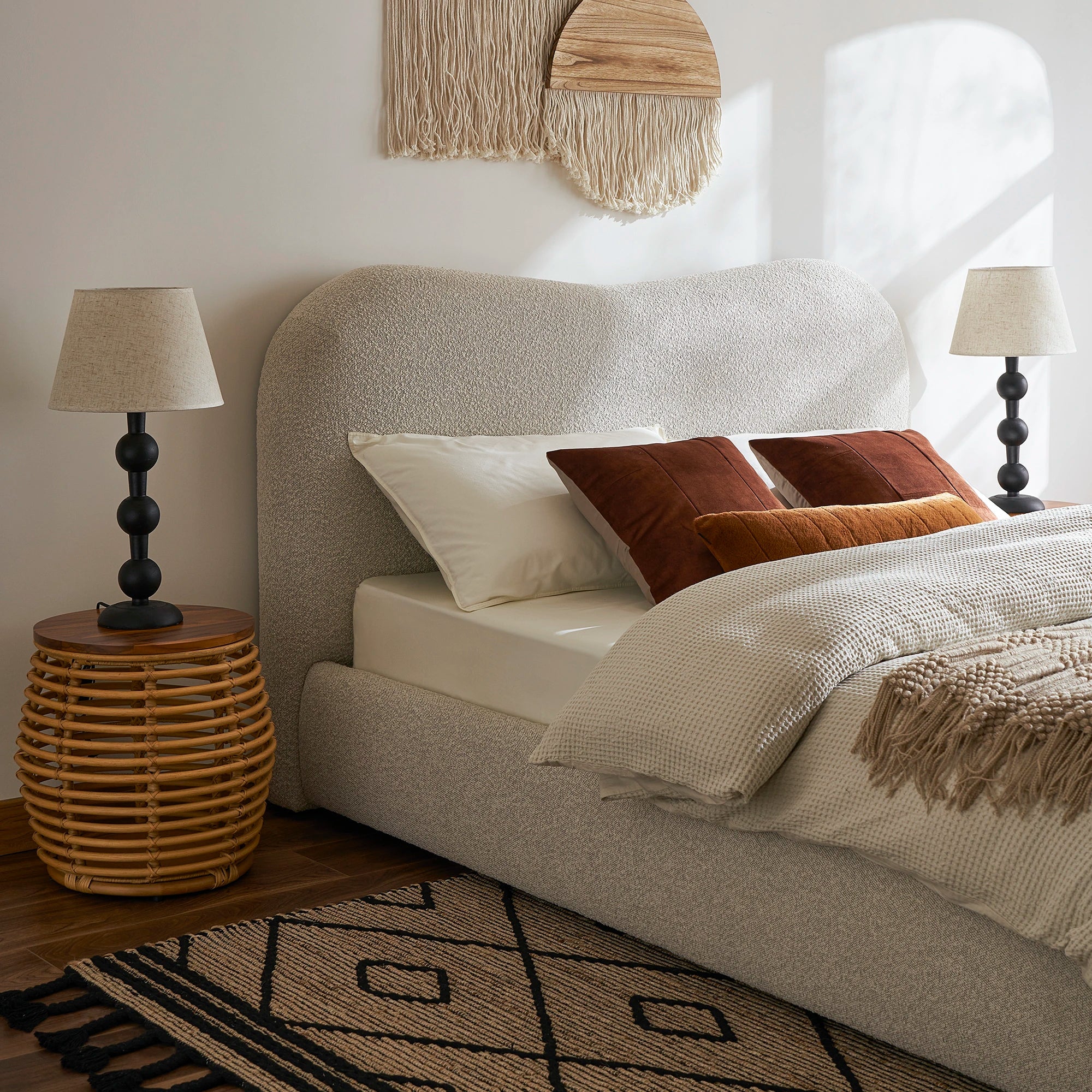 Japandi Bed with Curved Headboard - Japandi