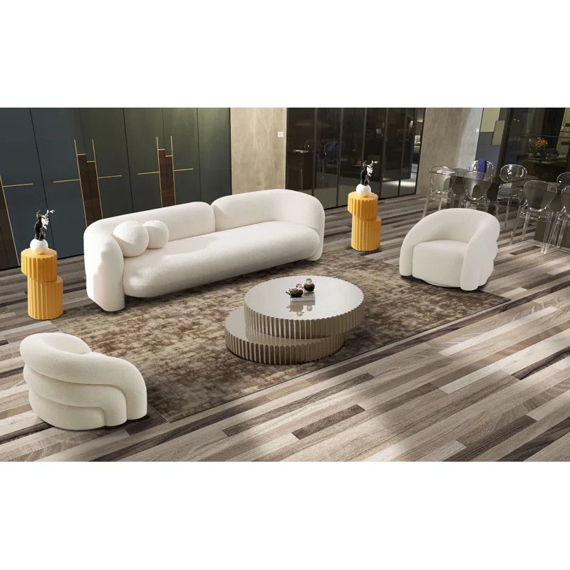 Round Arm Japandi Sofa with Plush Cushions - Japandi