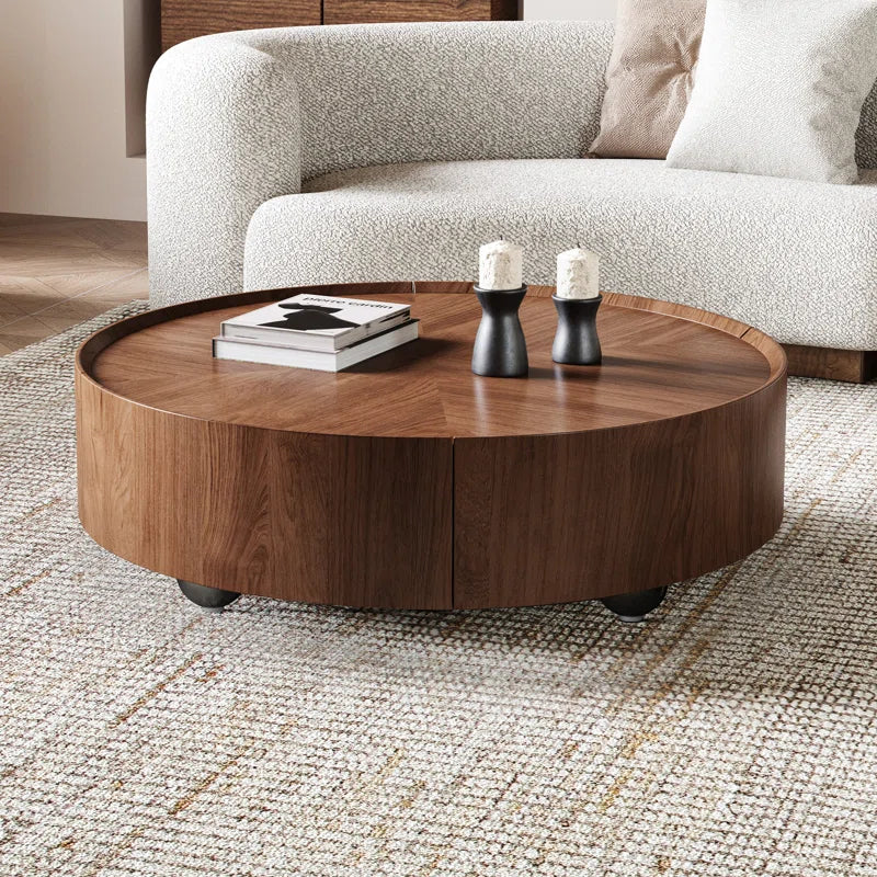 Round Japandi Coffee Table with Storage - Japandi
